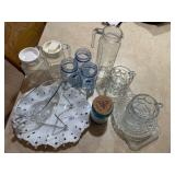 Glass Serving Pitchers, Mugs & Tray Glass Serving Pitchers, Mugs & Tray