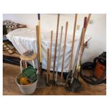 Assorted Garden and Hand Tools & Stool Assorted Garden and Hand Tools & Stool