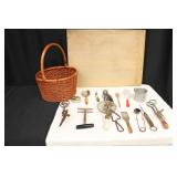 Basket of Misc. Vintage Kitchen Utensils