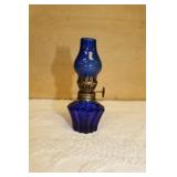 Vintage Cobalt Blue Miniature Oil Lamp
