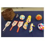 Basket of Vintage Noise Makers