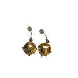 Amber-Tone Faceted Rhinestone Drop Earrings (J)