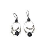 Black & Clear Beaded Teardrop Dangle Earrings (J)