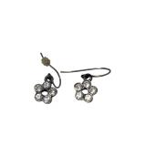 Rhinestone Flower Drop Earrings ï¿½ Silver Tone (J)