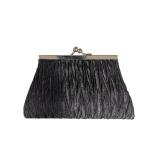 Black Satin Evening Clutch with Chain Strap (C)