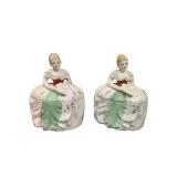 2 Hand-Painted Porcelain Lady Trinket Boxes (A)