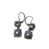 Silver-Tone Faux Pearl & Crystal Drop Earrings (J)