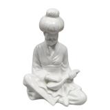 White Glazed Asian Lady Figurine w/ Instrument (A)