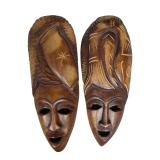 2 Hand-Carved African Style Wooden Wall Masks (U)