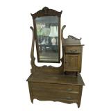 Oak Hall Tree w/ Mirror, Drawer, & Cabinet (F)