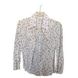 Cream and Brown Ravel Button-Up Size Small (C)