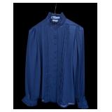 Chagall Navy Ruffle Neck Pleated Blouse