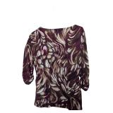 Burgundy and Tan MIKO 3/4 Sleave Shirt Size S (C)