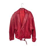 Vintage Red Leather Cropped Jacket (C)