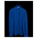Chagall Royal Blue Pleated Ruffle Blouse