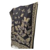 Black & Gold Butterfly Pattern Shawl (C)