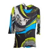 Green Patterned Black Shirt Frank Lyman Size 6 (C)