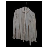 Beige Pleated Blouse with Tie Detail