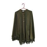 Xiong Qing Olive Green Fringe Cape Poncho (C)