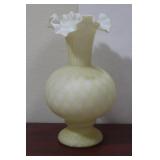 A Handblown Victorian Foliated Rim Glass Vase