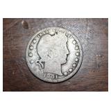 1901 Barber Silver Quarter
