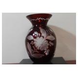A Ruby Red Cut Glass Vase