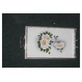 Porcelain and Metal Tray of Flowers