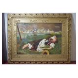 An Antique Oil on Canvas of a Sleeping Beauty