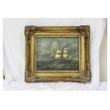 Antique Clipper Ship - Oil on Board