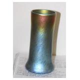 Signed Iridescent Art Glass Cylinder Vase