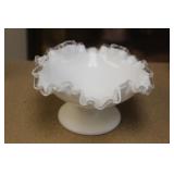 Milk Glass Foliated Compote