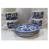 Antique Blue And White Canton Cups And Saucers