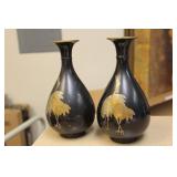 Pair of Japanese Mixed Metal Vases