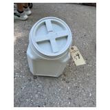 Dog food bucket with scoop and screw on lid