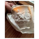 Napco White Ceramic Square Planter & Roman Neoclassical Round Planter Lot Napco White Ceramic Square Planter & Roman Neoclassical Round Planter Lot