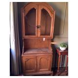 Early American Colonial Style Two-Piece Wooden China Hutch Cabinet W Desk (1) Early American Colonial Style Two-Piece Wooden China Hutch Cabinet W Desk (1)