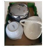 Iridescent Ceramic Handled Basket:Bowl, Embossed Stonewall Snowflake Mixing Bowl