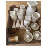 Napcoware Pedestal Planters, Embossed White Glass Vases