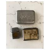 Military Collectible Lot - Vintage Metal Soap Holder, Cigarette Case & Lighter