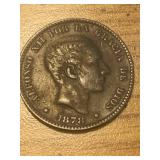 1878 Spain 10 Centimos Coin W:King Alfonso XII