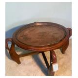 Antique Coffee End Table W Swan Shaped Carved Legs & Removable Copper Top Tray