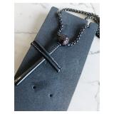 Black Stainless Steel Baseball Cross Pendant Necklace 