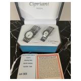 Cipriani Milan Silver-Tone Quartz His Her Watch Set W Crystal-Accented Bezels
