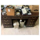 Dark Cherry Wood 9 Drawer Executive Desk W Decorative Brass Door Pulls