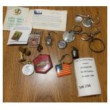 Key Rings & Lapel Pin Lot - Chevrolet, National Flags & More