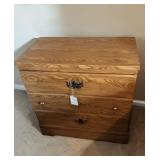 Oak Finish 3 Drawer Chest W Ornate Metal Hardware