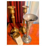 Reed & Barton Engraved Silver-Plated Baby Cup, Bud Vase, Brass Candle Holders
