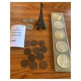 Russian, Belgian Coins, Cunard Token, Eiffel Tower Collectible