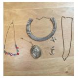 Silver Tone Multi-Strand Snake Chain Rope Necklace, Star Scatter Pin, L Pin (1)