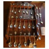 Souvenir Spoons In Wooden Wall-Mount Display Rack